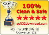 PDF To BMP JPG TIF Converter 2.2 Clean & Safe award